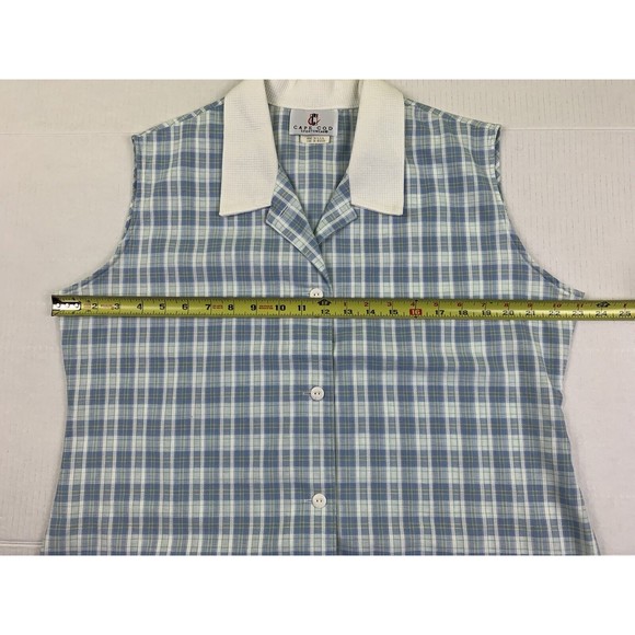 Cape Cod Shirt Womens 18 Light Blue White Button Up Sleeveless Collared Top - Picture 9 of 10
